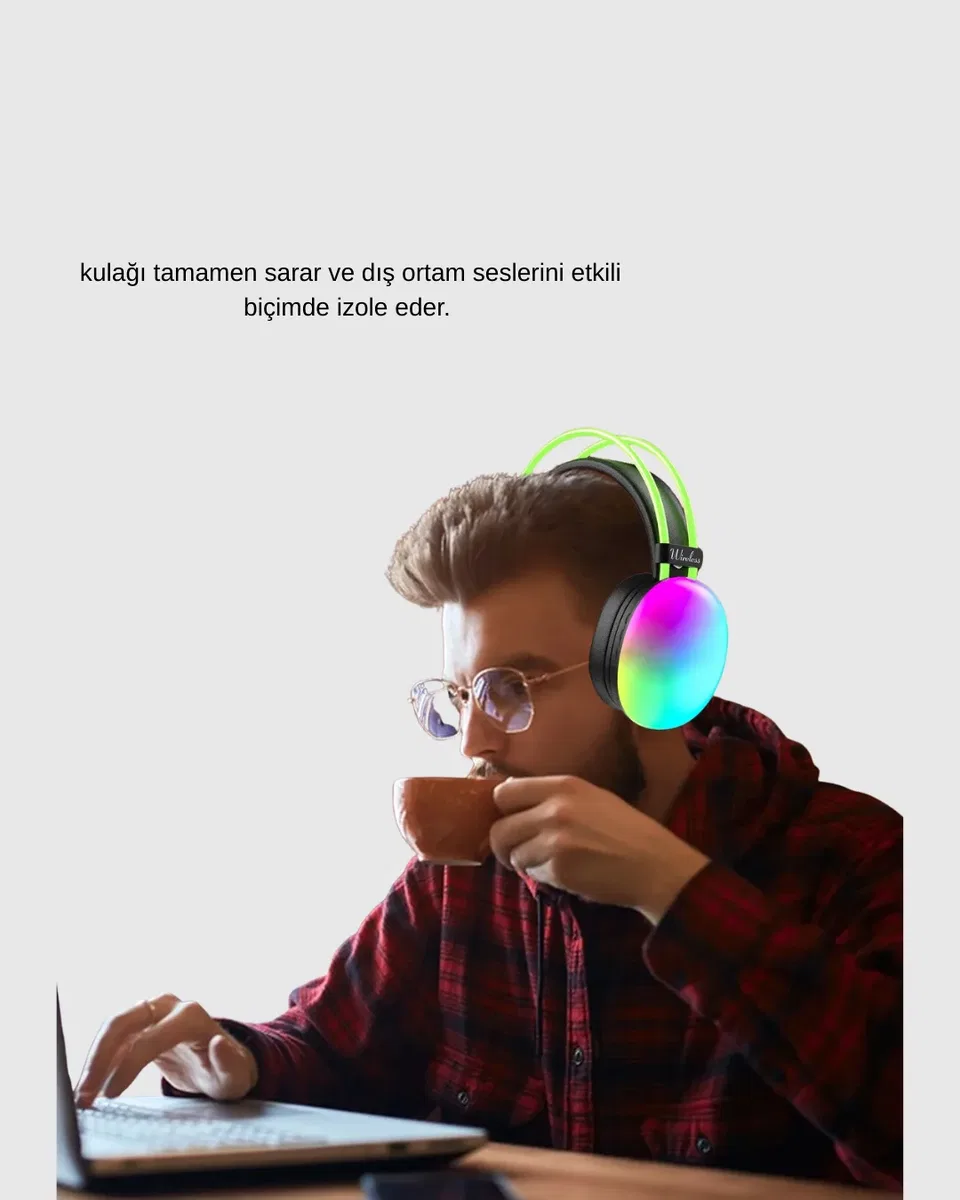 Ergonomik RGB Bluetooth Kulaklık 3D Ses Yeni Nesil görsel 5