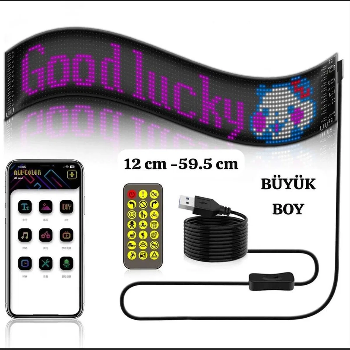 Led Ekran Matrix Panel Cama Yapışan En Büyük Boy 16x96 Led Sayısı Araba Yazısı 12cm-59. 5cm