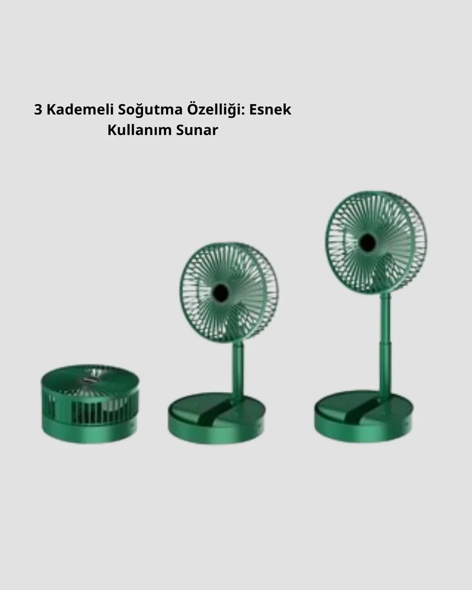 Katlanabilir Mini Fan – 3 Kademeli Soğutma, Şarjlı görsel 4