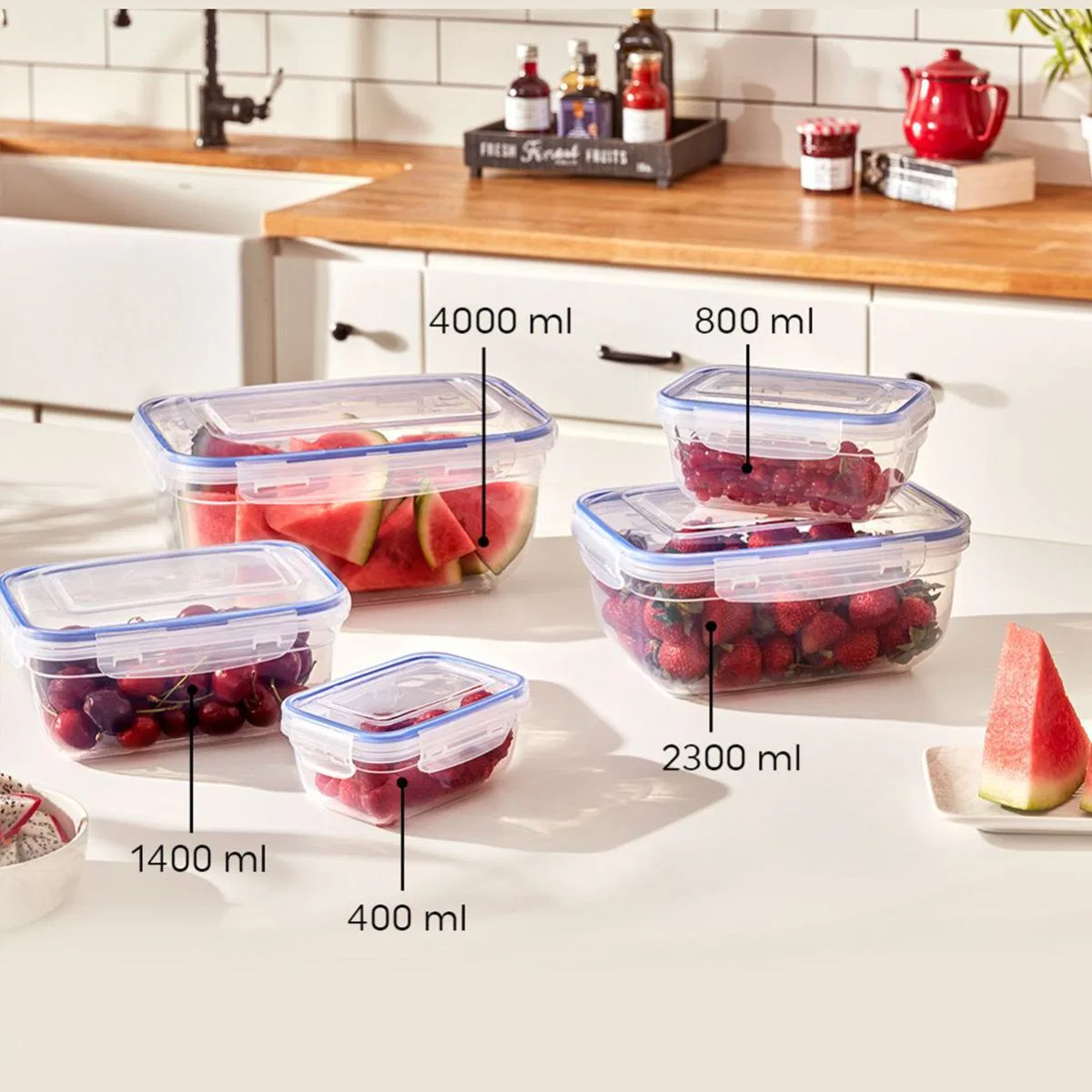 1400 ml Dikdörtgen Contalı Sızdırmaz Saklama Kabı (Şeffaf/Beyaz) görsel 3