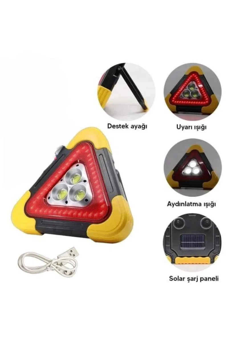 Işıklı Üçgen Reflektör Led Projektör Acil Durum Feneri Flaşör 500 Lümen görsel 5