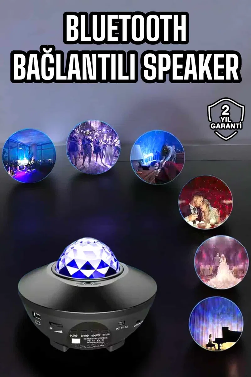 Çocuklara Özel Şarjlı Bluetooth Hoparlör Parti Led Lambası Yıldızlı Projeksiyon
