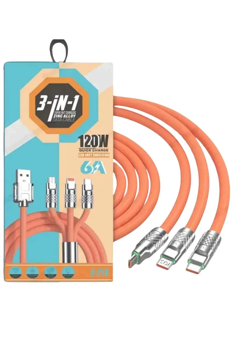 Çoklu Şarj Kablosu USB Type-C İOS Uyumlu 120W Hızlı Şarj Kablosu görsel 5