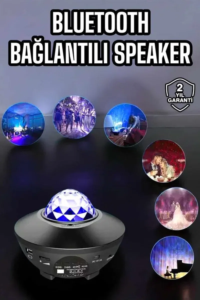 Çocuklara Özel Şarjlı Bluetooth Hoparlör Parti Led Lambası Yıldızlı Projeksiyon görsel 2