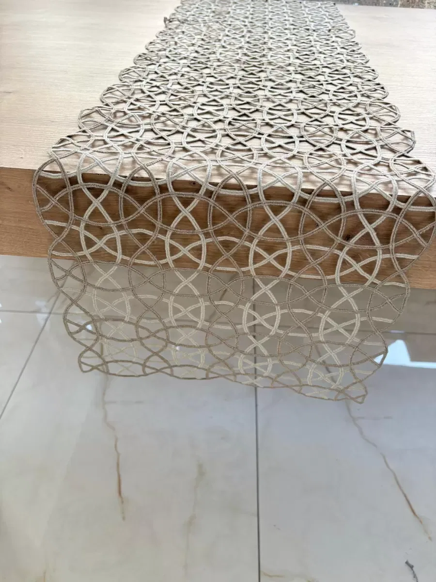 Salon Takımı Angles Çeyizlik Krem Kapi Runner Set 5 Parça İşlemeli Ranır Masa Sehpa Konsol Örtüsü