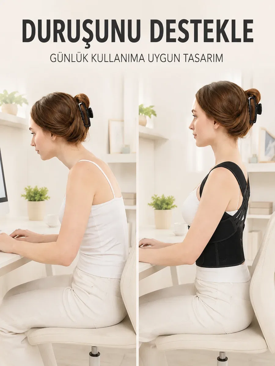 Dik Duruş ve Postür Korsesi Ayarlanabilir Çapraz Lastikli Sırt Bel Desteği