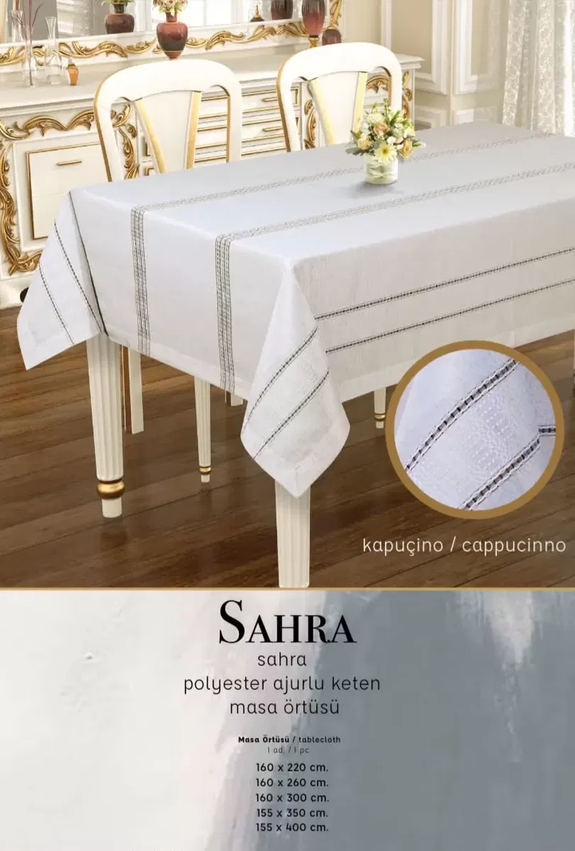 Sahra Model Kapiçino 160x220 cm Polyester Ajurlu Keten Tablecloth Yemek Masası görsel 3