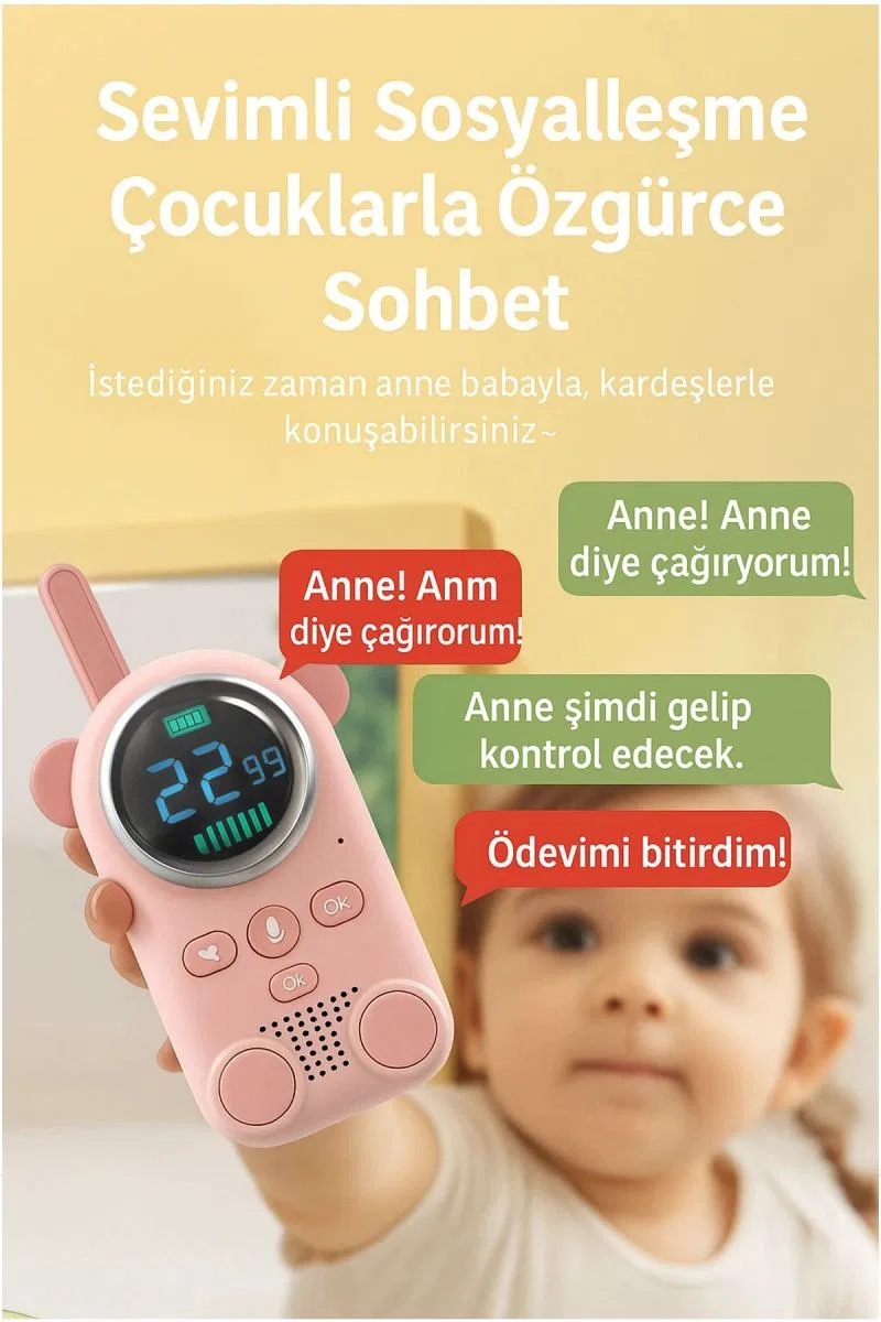 Çocuklar Için Kamp Yürüyüş El Telsizi Şarj Edılebılır 3km Menzil Pembe görsel 5