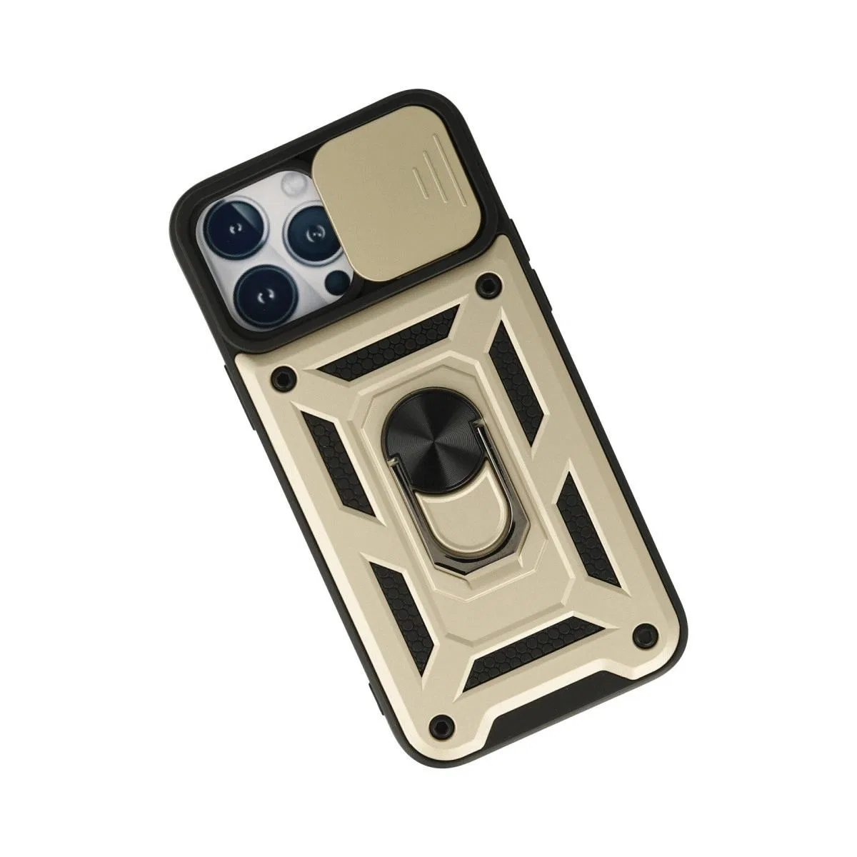 Apple İphone 13 Pro Max Kılıf Pars Lens Yüzüklü Silikon - Gold görsel 3