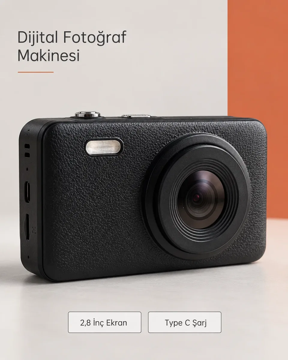 Siyah Renk 2, 8 İnç Ekranlı Taşınabilir Dijital Fotoğraf Makinesi
