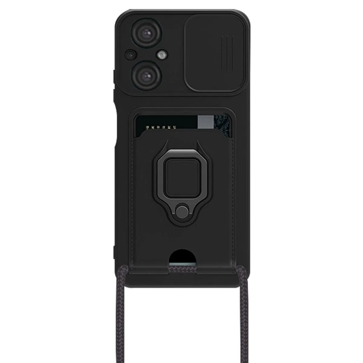 Xiaomi Poco M5 Kılıf Zuma Kartvizitli Yüzüklü Silikon - Siyah görsel 2