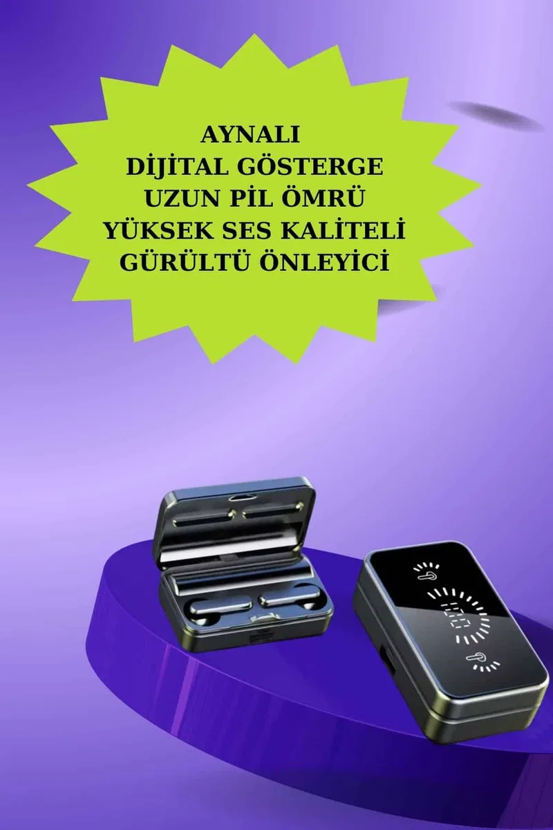 Powerbank Aynalı Bluetooth Kulaklık Ve Akıllı Saat Seti ANC Özelliği Dokunamatik görsel 2