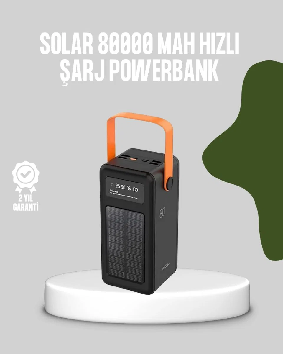 80000 Mah Solar Powerbank Göstergeli Fenerli Hızlı Şarj Taşınabilir Şarj Cihazı