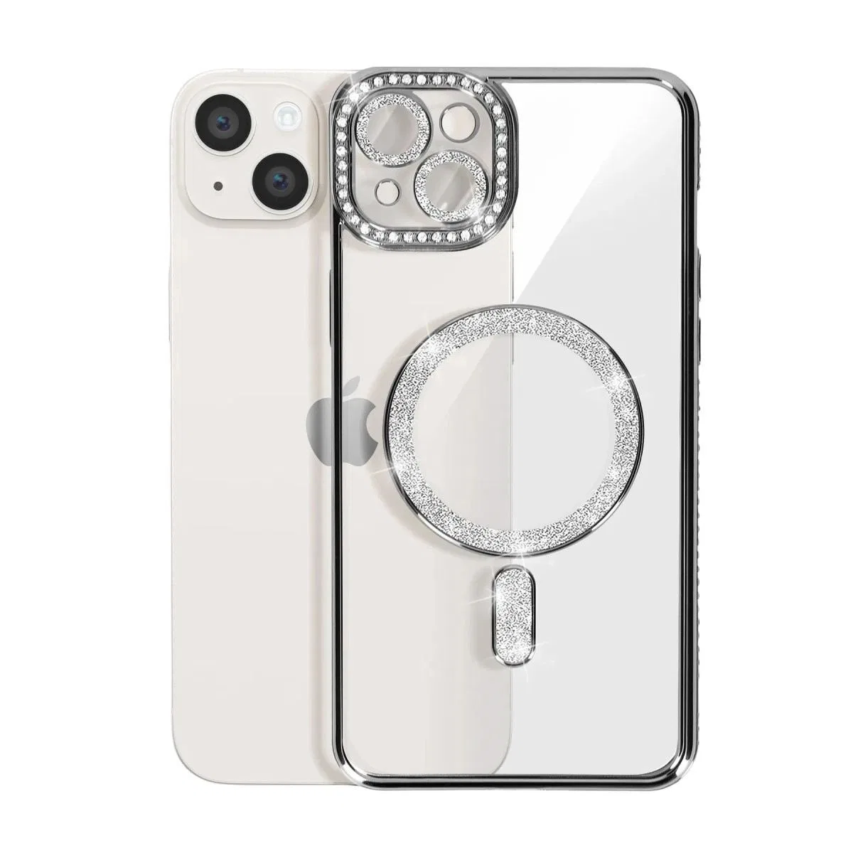 Apple İphone 14 Kılıf Joke Simli Magneticsafe Kılıf - Gümüş görsel 3