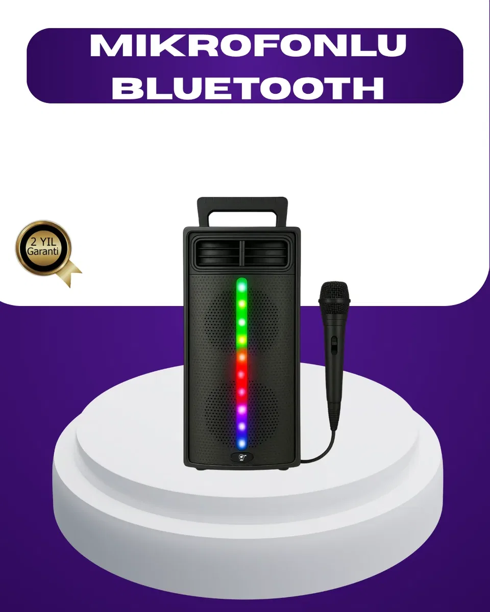 Bluetooth Işıklı Hoparlör – 2x5W Güç | USB + TF Kart + FM Radyo | Siyah Renk