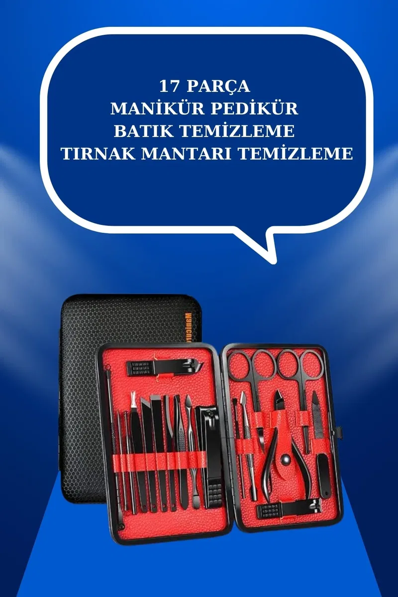 17 Parça El Ayak Bakım Seti Tırnak Temizleme Manikür Pedikür Cımbız Törpü Tırnak Makası görsel 2