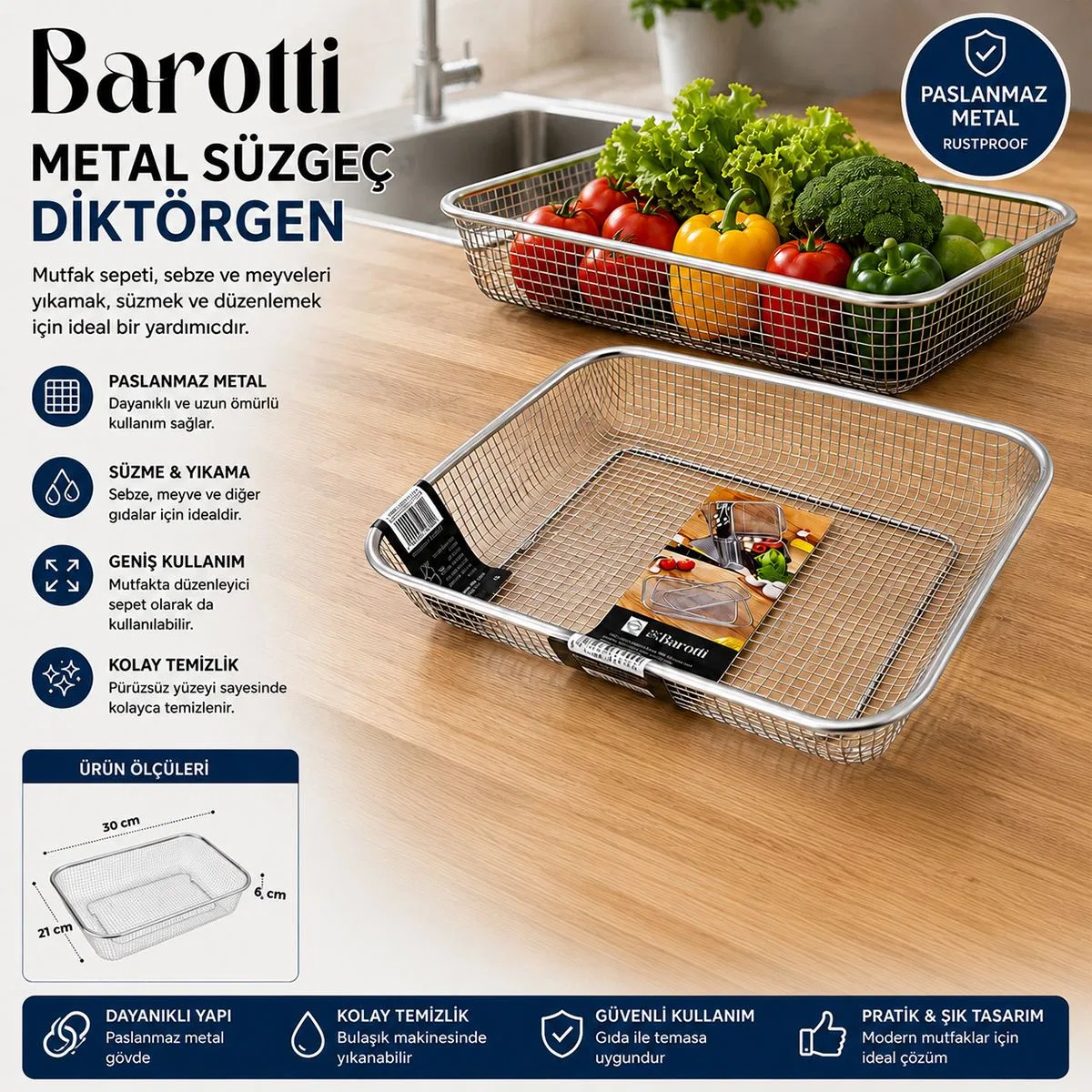 Dikdörtgen Tel Sepet Metal Süzgeç görsel 3