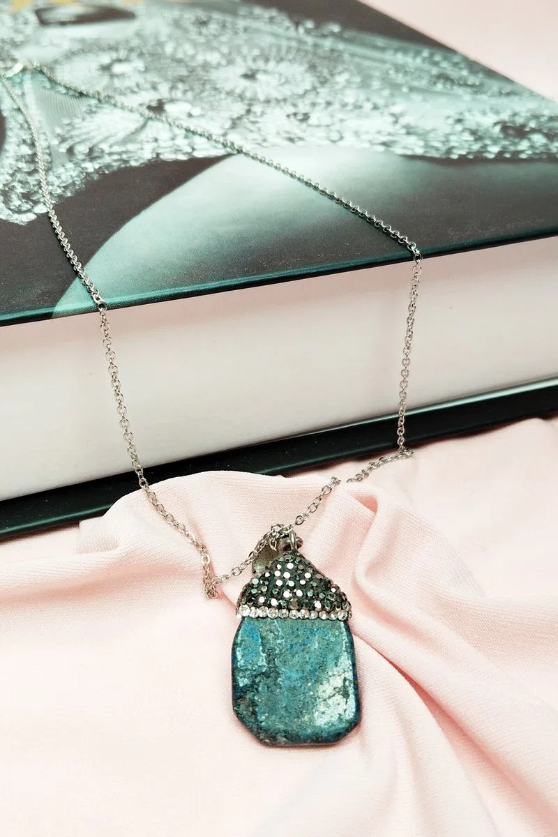 Lapis Doğal Taşı Zincirli El Yapımı Kolye Uç: 3 cm Zincir: 20 cm Kutulu görsel 2