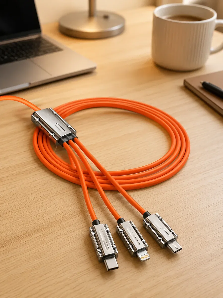 USB Type-C, Lightning ve Micro USB Uyumlu 3'ü 1 Arada Hızlı Şarj Kablosu görsel 3