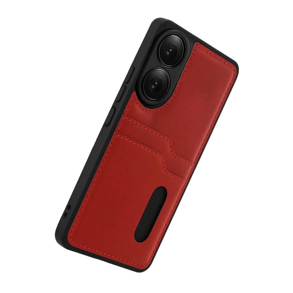 Oppo A38 Sara Kartvizitli Deri Kılıf - Kırmızı görsel 4