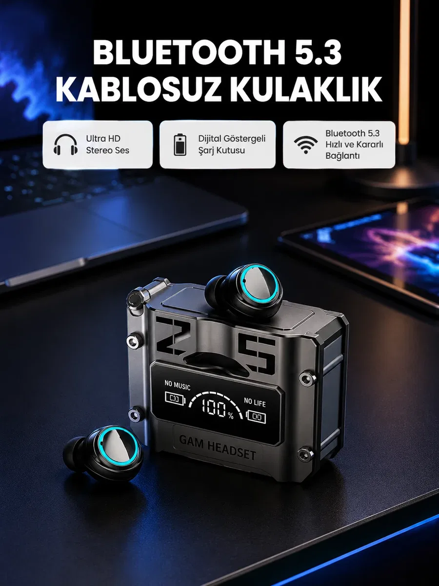 Kablosuz Bluetooth 5. 3 Kulaklık – Aktif Gürültü Engelleme ve Gecikmesiz Oyun Modu