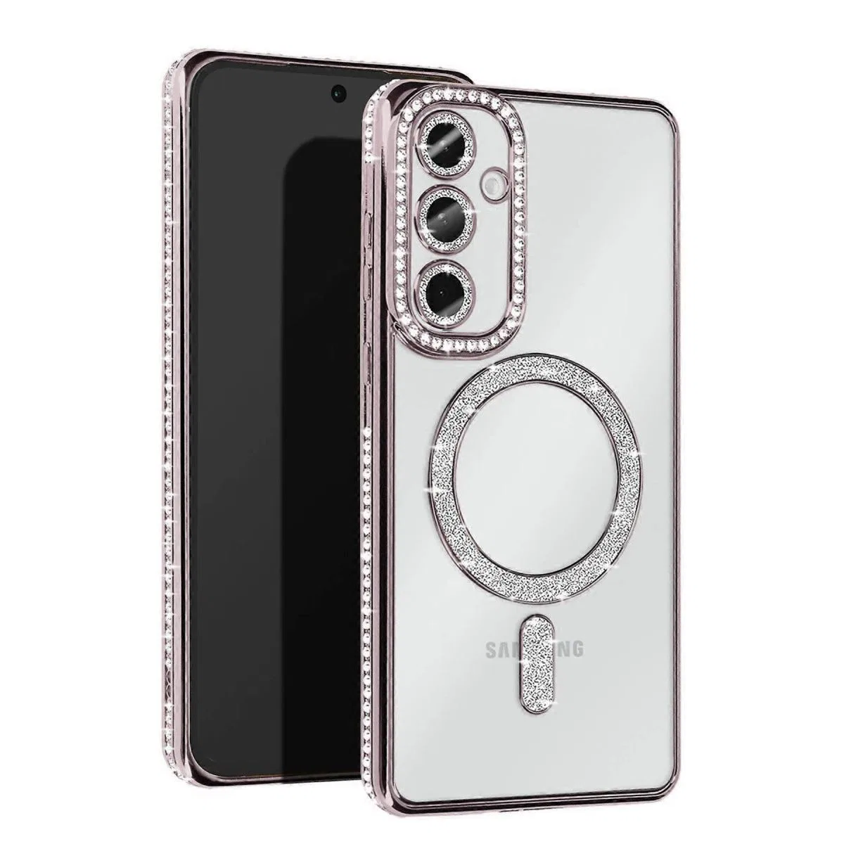 Samsung Galaxy S25 Kılıf Joke Simli Magneticsafe Kılıf - Gümüş