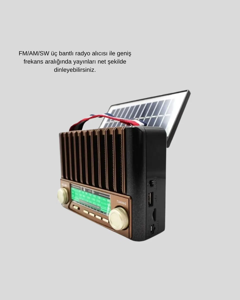Taşınabilir Hoparlör Güneş Panelli Bluetooth USB SD FM AM SW Radyo görsel 3