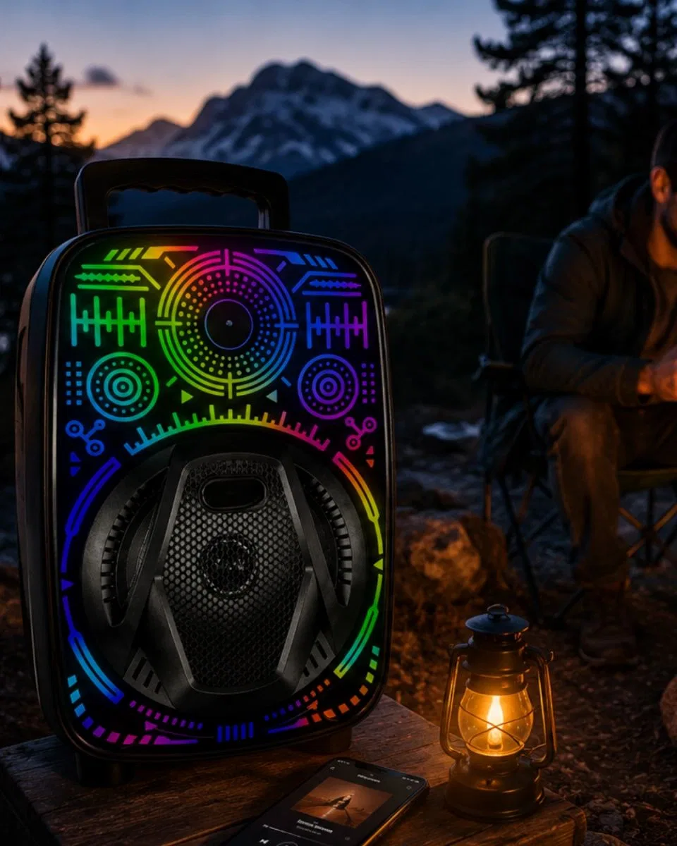 8 İnç Karaoke Hoparlör Usb Aux Fm Destekli Işıklı Speaker