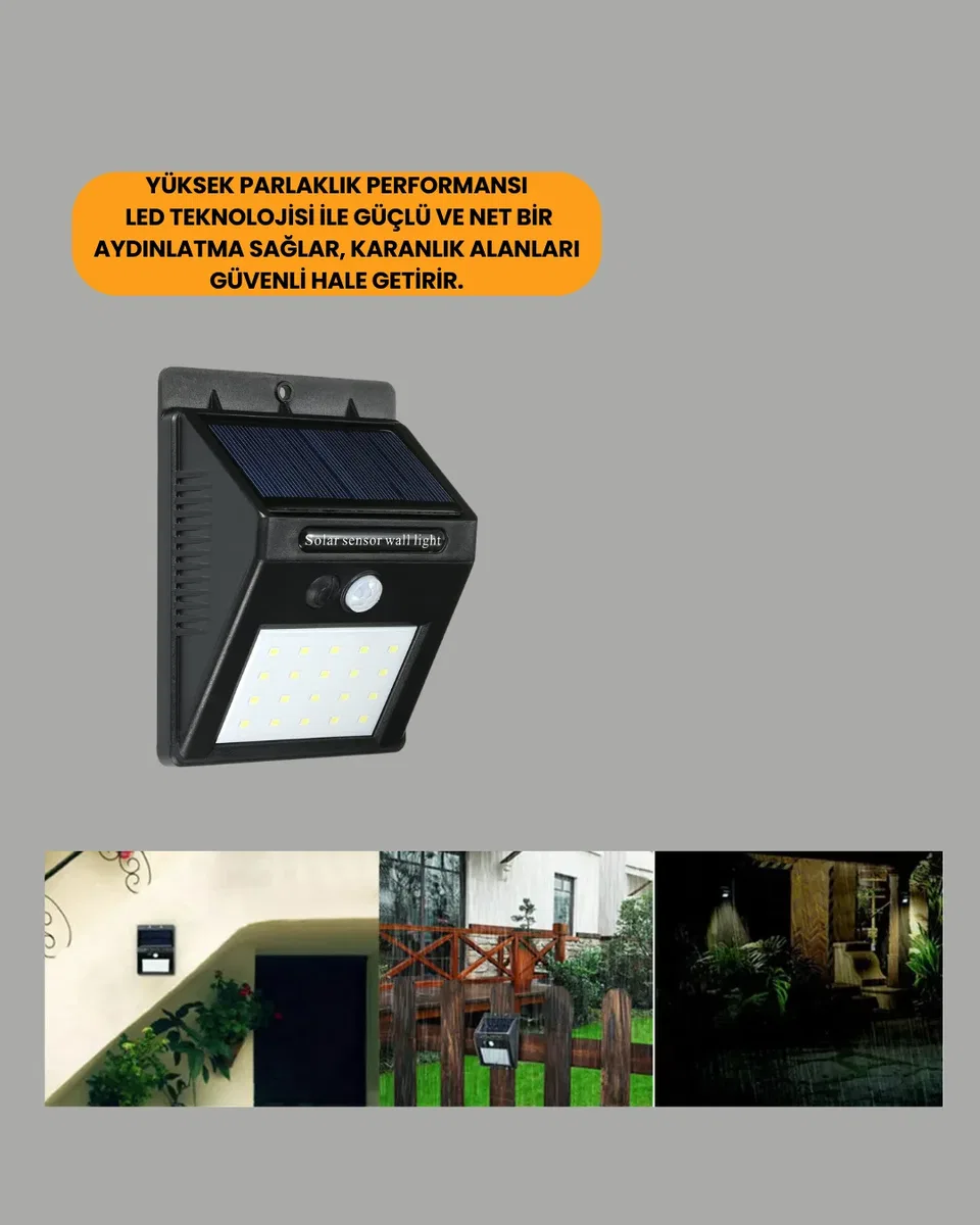 Güneş Paneli ile Şarj Olan 20 LED Dış Mekan Hareket Sensörlü Lamba görsel 4