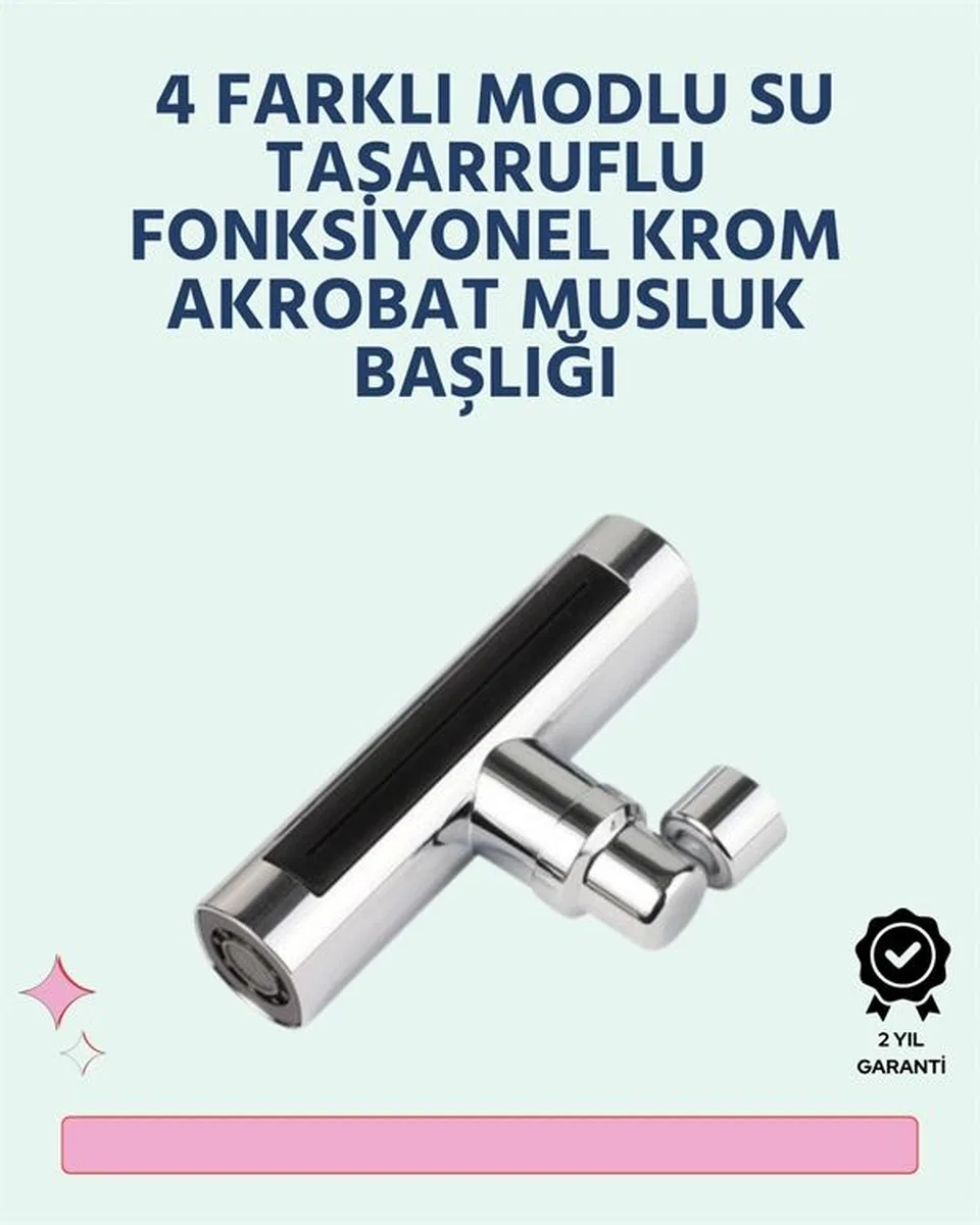 Krom Kaplamalı Çok Fonksiyonlu Musluk Başlığı | Paslanmaz Malzeme