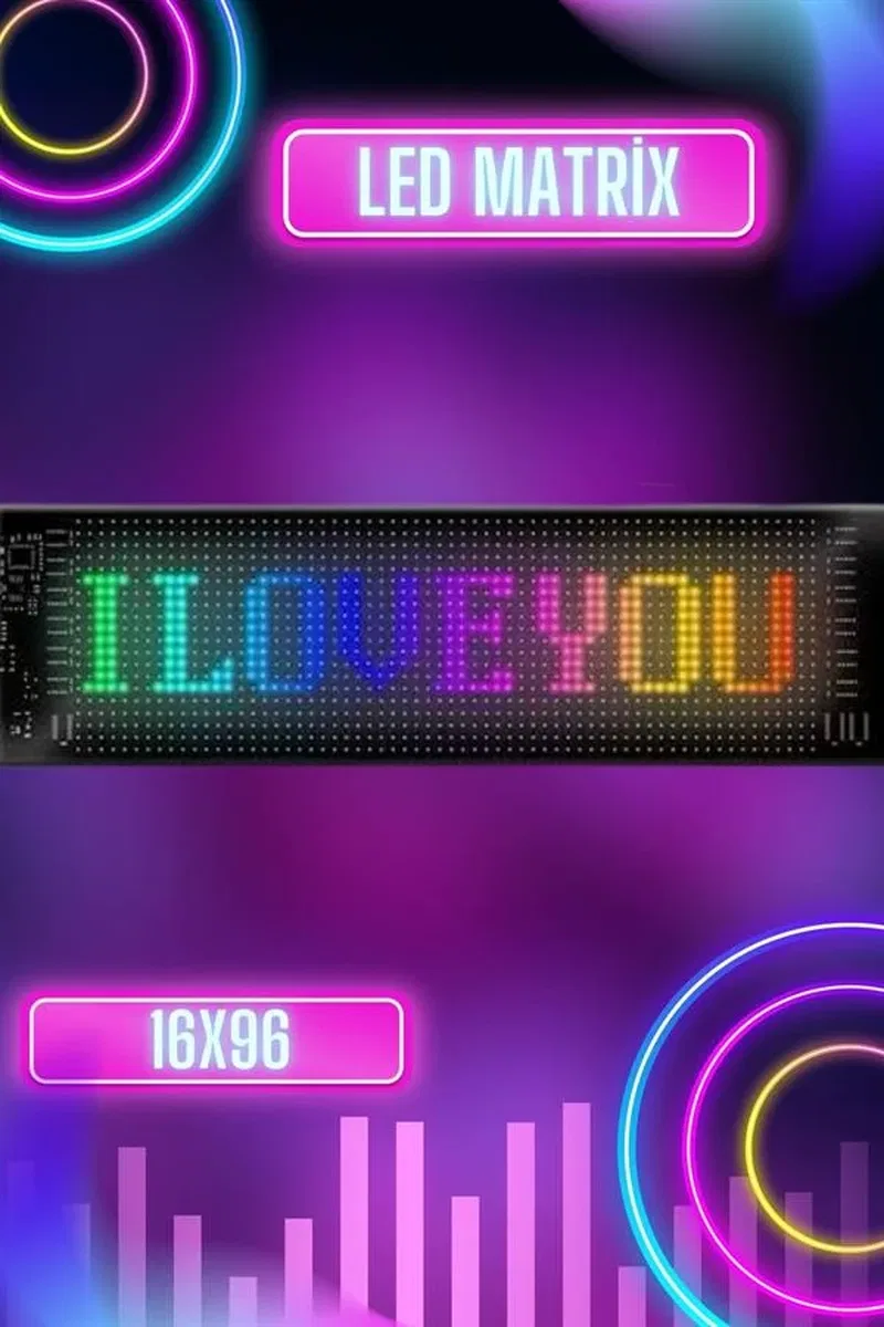 Led Matrix Bluetooth Bağlantılı Araç Camına Uygun Pixsel Görünümlü 16X96 pixel görsel 2
