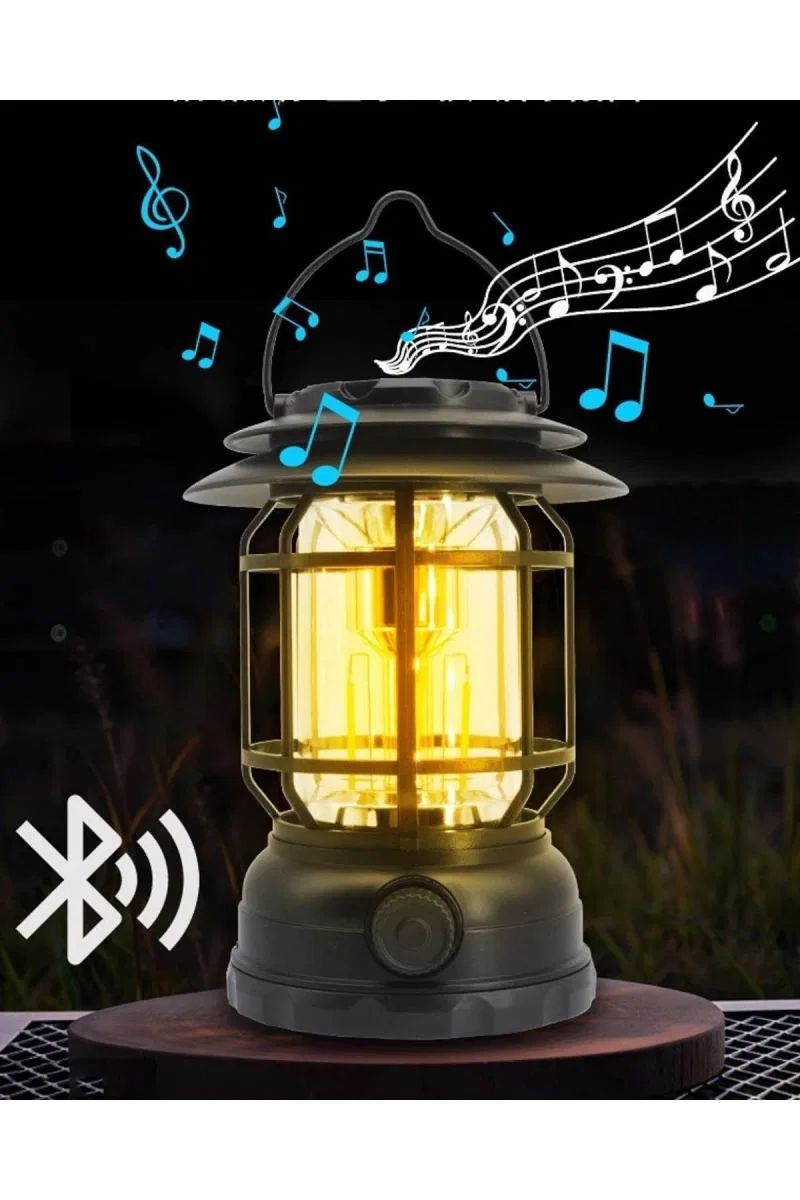 Usb Şarjlı Led Kamp Lambası - Bluetooth Müzik Çalar, El Feneri Ve Cep Telefonu Şarj Cihazı görsel 2