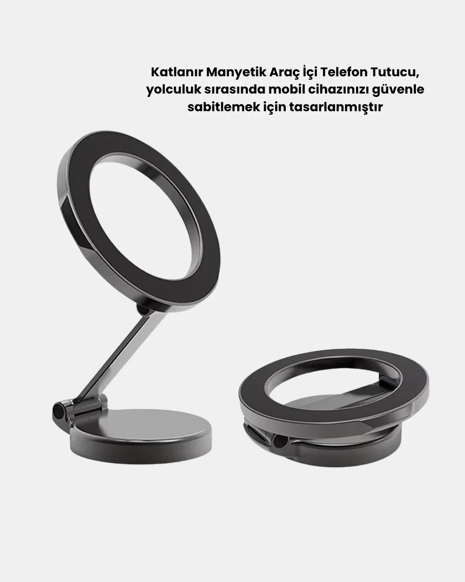 Katlanır Manyetik Araç İçi Telefon Tutucu – 360° Dönebilen, MagSafe Uyumlu, Güçlü Mıknatıslı Tasarım görsel 4