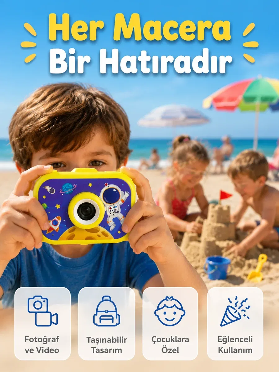 Çocuk Fotoğraf Makinesi HD Video Kayıt Özellikli 2. 0 İnç Ekranlı Type-C Şarjlı Dijital Kamera