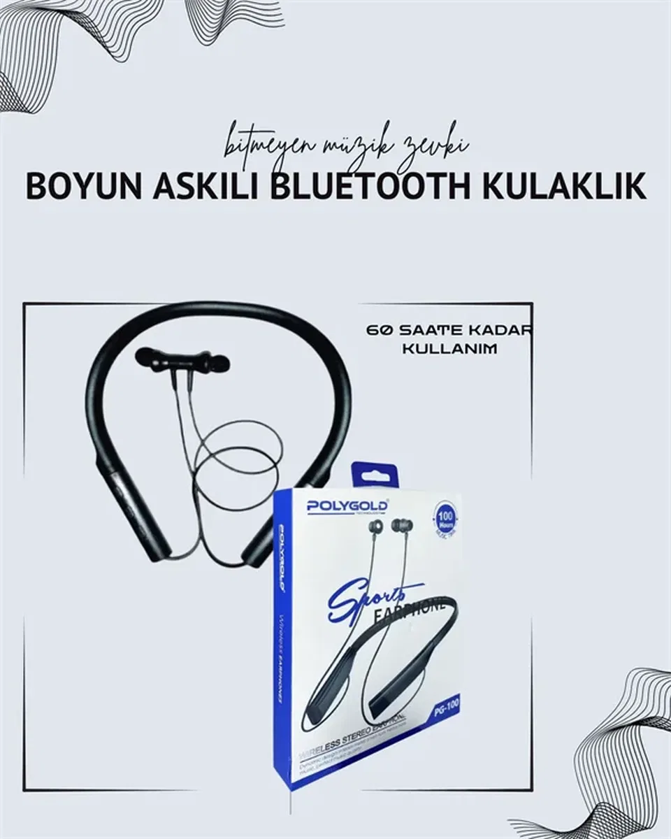 Polygold PG-100 Boyun Askılı Kablosuz Kulaklık – 200 Saat Bekleme Süresi, Stereo Ses, Mikrofonlu görsel 2