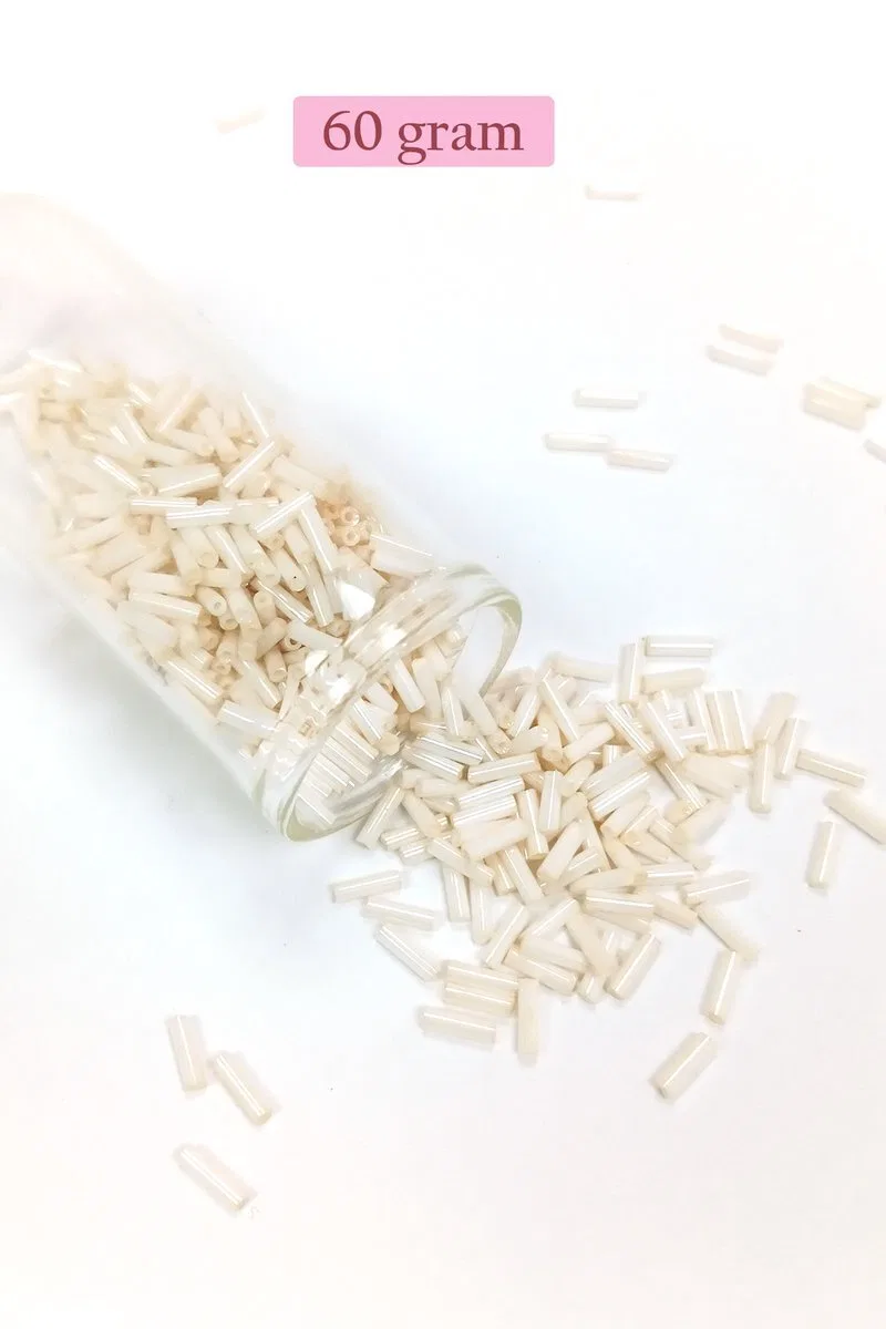 Uzun Boru Kesme Boncuk Çap 2mm Uzunluk 10 mm - 60 Gram - Açık Krem - BNC298