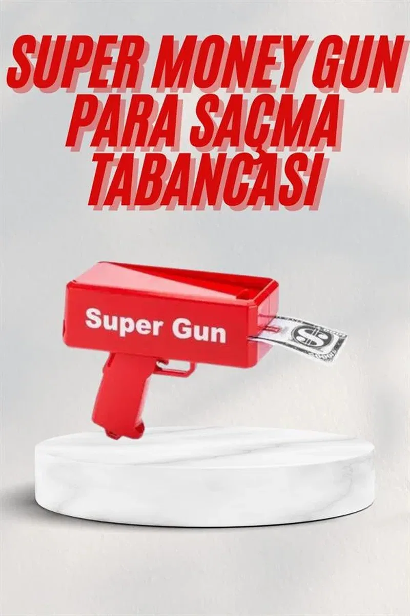 Kırmızı Parti Oyuncağı Para Saçma Fırlatma Tabancası Makinesi Super Money görsel 2
