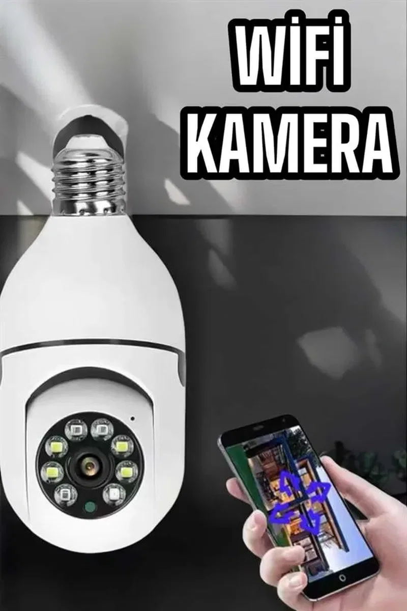 Wifi Kamera Duylu Ampul Görünümlü 360 Derece Dönebilen Ev Kamerası görsel 2