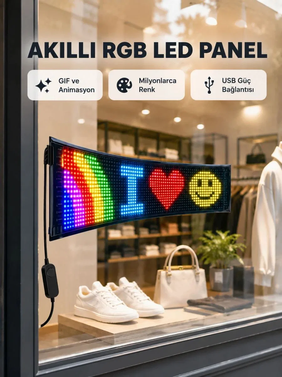 Rgb Led Panel – Usb Güç Girişli, Gıf Ve Yazı Gösterimli Akıllı Ekran