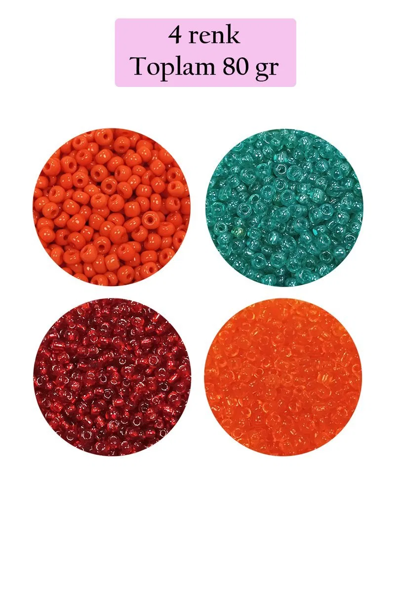 Dökme Cam Kum Boncuk (11/0) 2 mm - 4 Renk - Toplam 80 Gram - BNC402