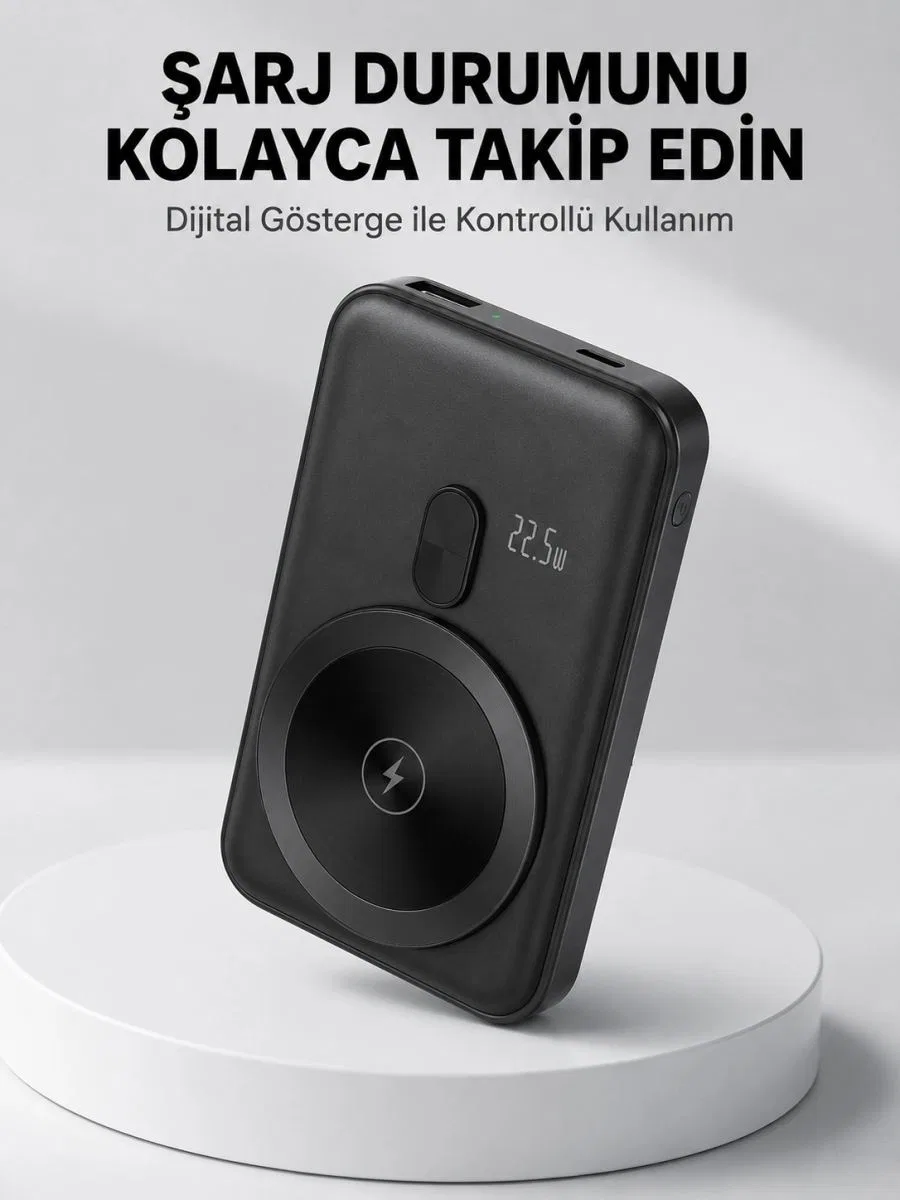 Lcd Ekranlı Kablosuz Powerbank Type C Ve Usb Çıkışlı Yeni Nesil