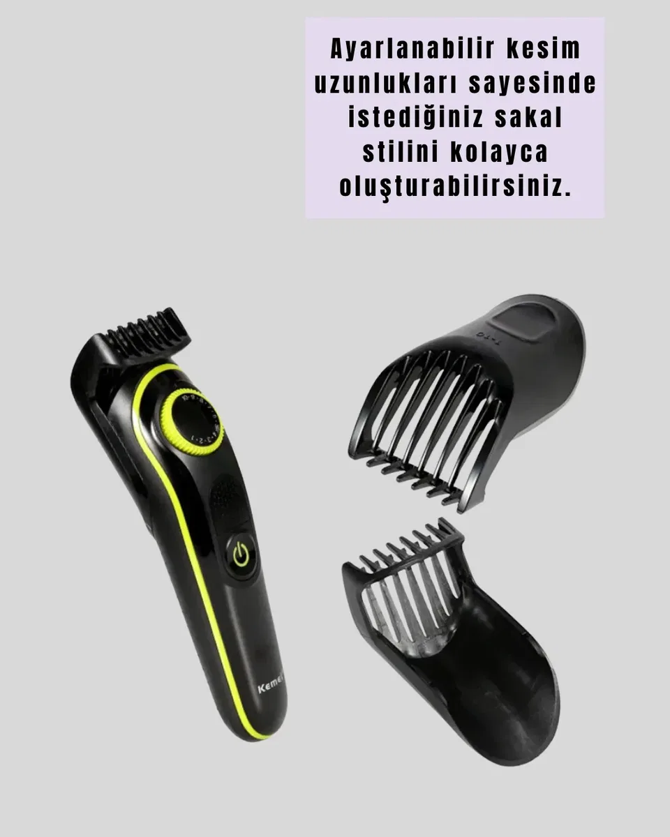 Şarjlı Sessiz Çalışan Saç ve Sakal Şekillendirici Profesyonel Erkek Tıraş Makinesi görsel 4