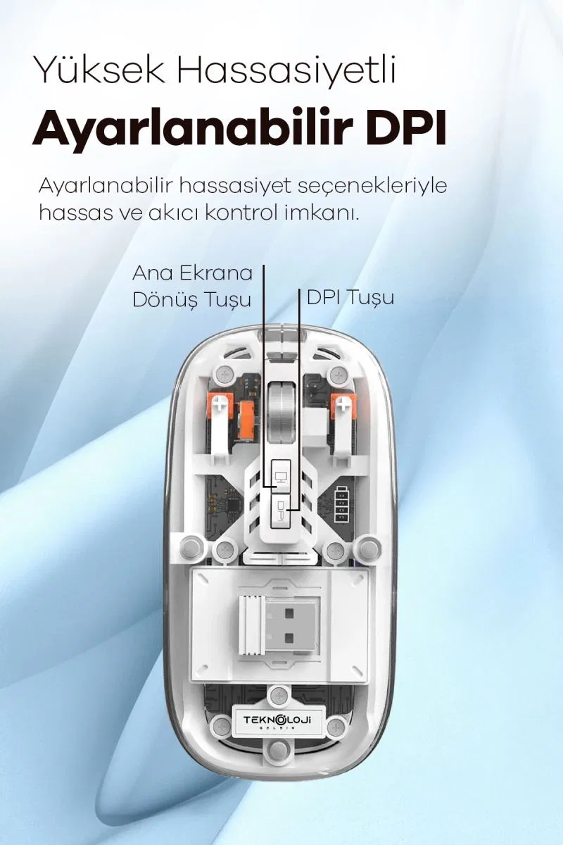 Bluetooth Usb Çift Modlu Sessiz Mouse, Şeffaf Mıknatıslı Kapaklı, Type-c Şarjlı, Dpı Ayarlı, Kablosuz 10m Çekim Mesafeli, Masaüstü Kısayol Tuşlu, Taşınabilir Şarjlı Mouse Beyaz görsel 2